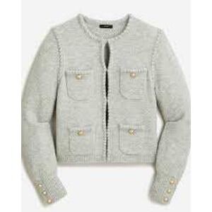 J. Crew Women's Medium Gray Wool‎ Blend Sweater Cardigan Jacket Gold Buttons